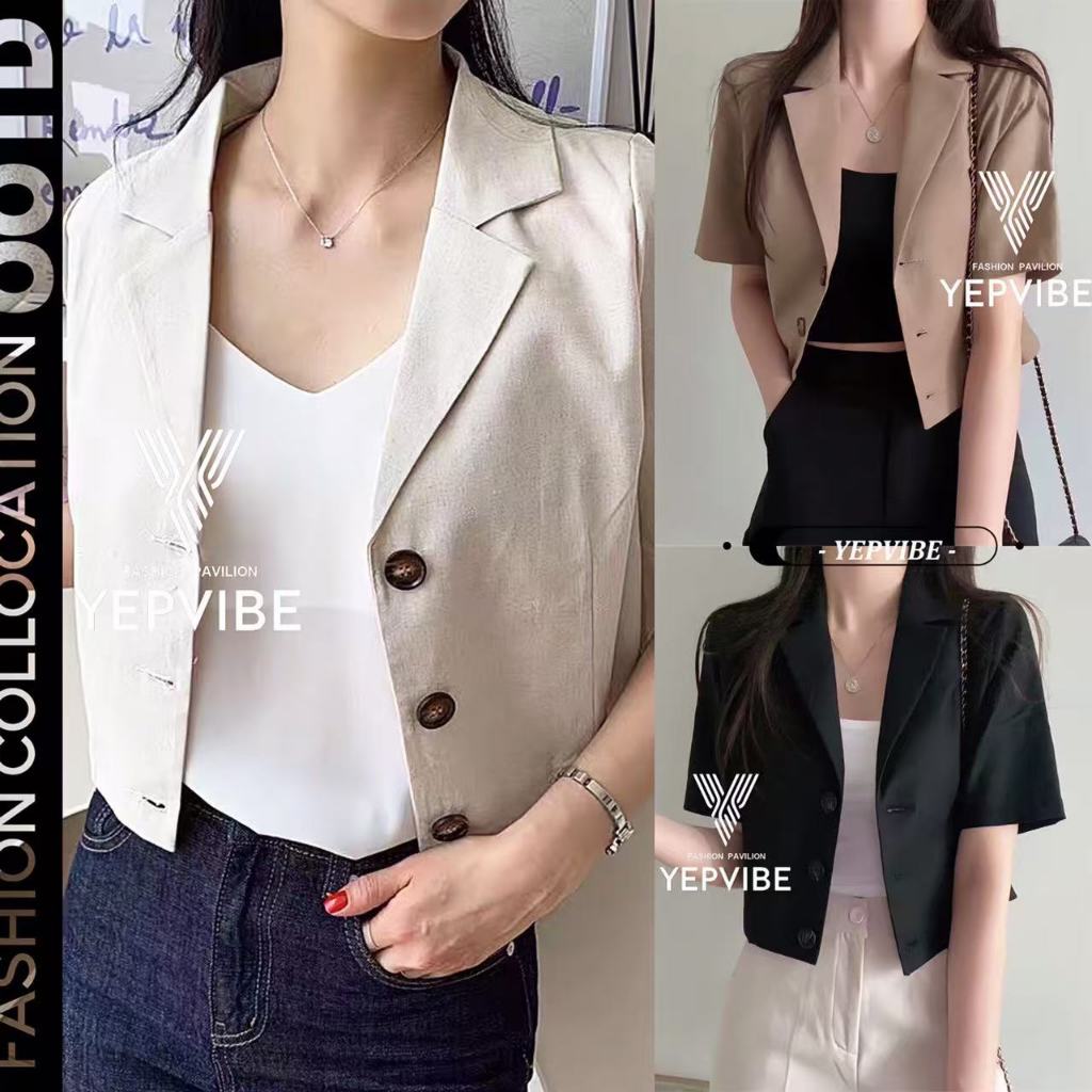 Kaekai พร้อมส่ง เสื้อคลุม แขนสั้น คอปก แต่งดีไซน์กระดุม สไตล์ลำลอง แนวเกาหลี ผ้าคอตตอน ใส่สบายมาก ทรงสวยสุดๆ