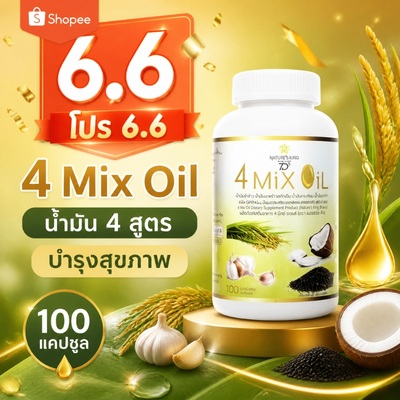 🔥 6.6 โปรคุ้ม 4 Mix Oil ของแท้100% โอเมก้า3 น้ำมันพืชรวม 4 ชนิด บำรุงสมอง เสริมสมาธิ ดูแลสุขภาพ 250 แคปซูล
