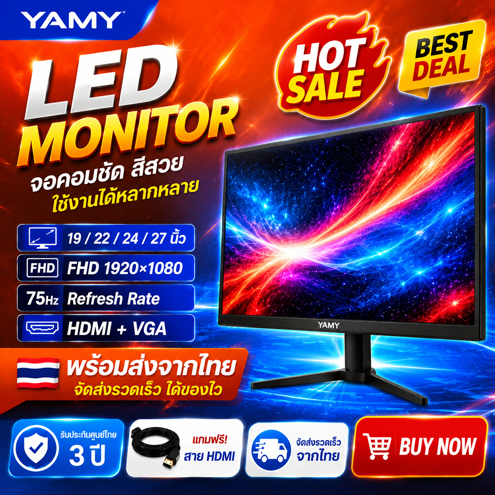 จอคอม จอคอมพิวเตอร์ Monitor จอมอนิเตอร์ 19 22 24 27 นิ้ว FHD 75Hz HDMI VGA พร้อมส่ง รับประกัน