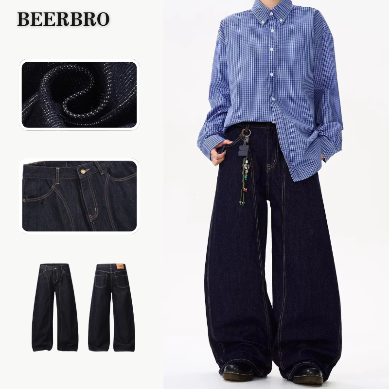beerbroth-baggy jeans กางเกงยีนส์ชาย ขากระบอก อเมริกันย้อนยุคหลวม สไตล์เกาหลี ผ้าเดนิม แฟชั่น จัดส่งรวดเร็ว M-3XL