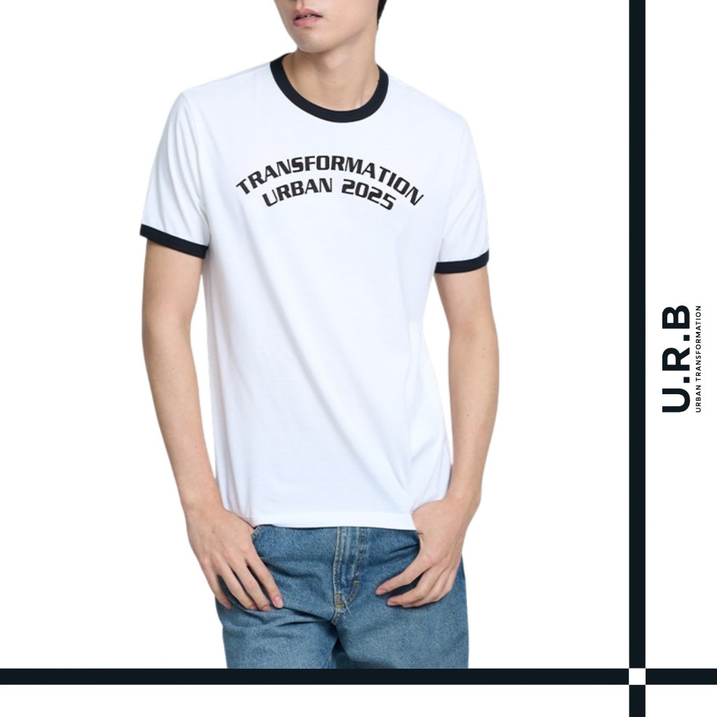 URBAN : MEN'S RINGER TEE เสื้อยืดคอกลมผู้ชาย รุ่น กุ๊นคอ | แขน 1UTMT5064 สี Light Khaki