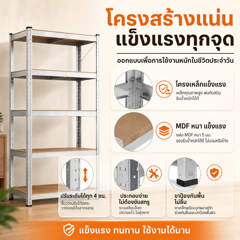 ชั้นวางของ ชั้นวางของเหล็ก ชั้นวาง ใหญ่3-6ชั้น สแตนเลส+ไม้900กก.เลือกได้หลายขนาด ชั้นวางของชั้นเหล็ก thumbnail 9