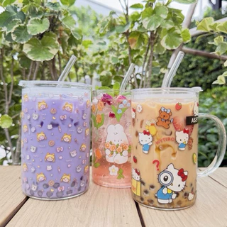 แก้วน้ำ แก้วจัมโบ้ Big Size 1ลิตร ใหญ่จุใจ ลายการ์ตูน วัสดุแก้ว พร้อมส่ง