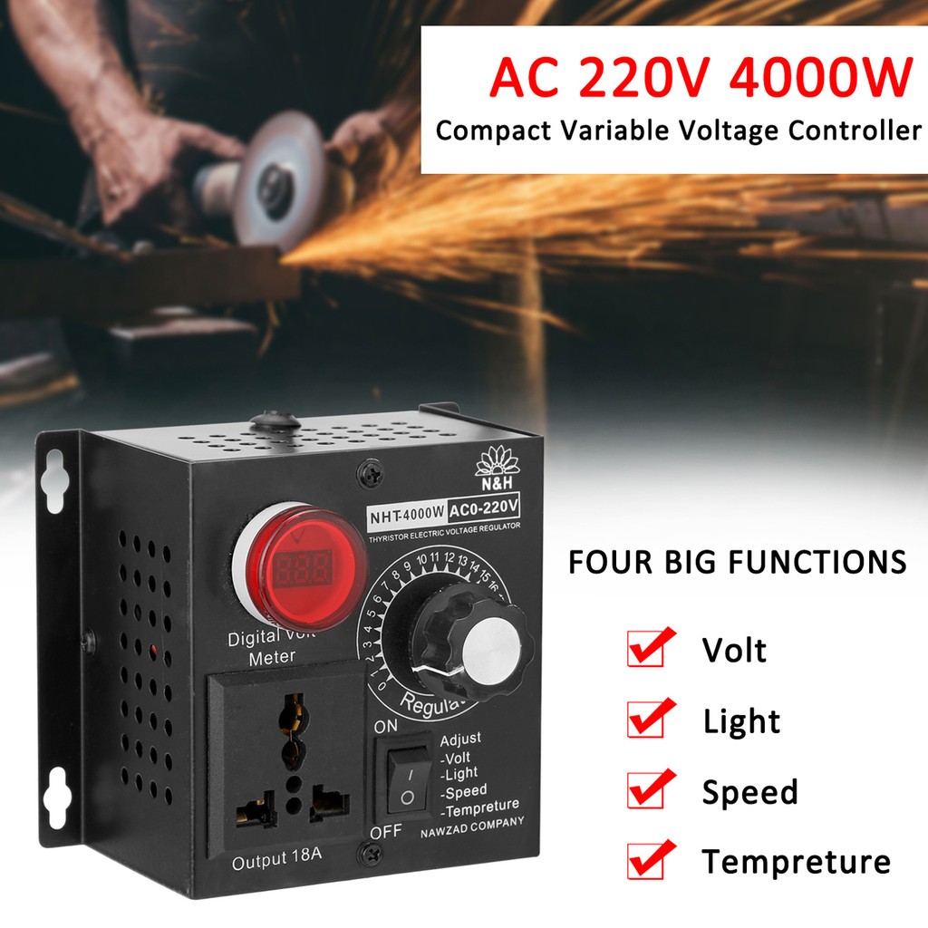 SCR Voltage Controller 4000W ตัวควบคุมแรงดันไฟฟ้า ปรับความเร็วรอบมอเตอร์ AC 220V