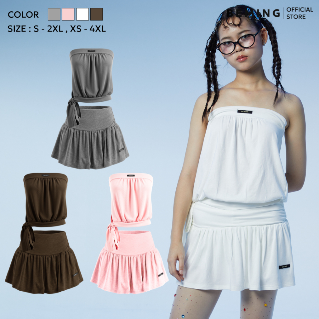 BEMING Velly - เสื้อเกาะอกกับกระโปรงดีไซน์หวานปน sporty นิดๆแบบเกาหลี