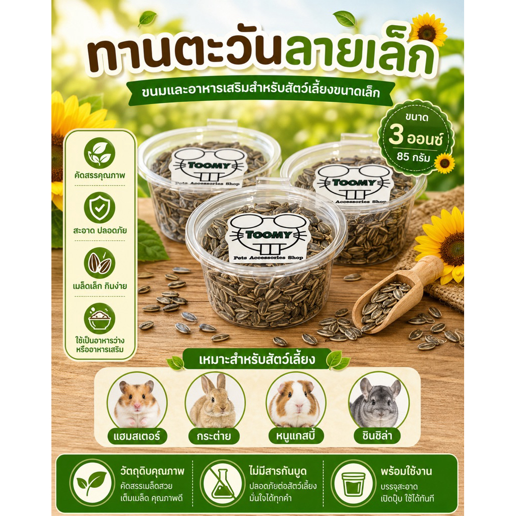 เมล็ดทานตะวันลาย ขนาดเล็ก (ขนาดกระปุก 3 ออนซ์)