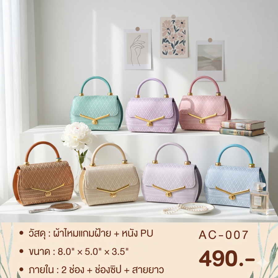 (พร้อมส่ง) กระเป๋าผ้าไทย แบรนด์ลภา - ทรงแอปเปิ้ลมินิ 8 นิ้ว