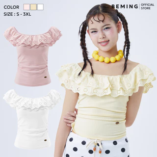 Bemingtop1193(S-3XL)-Panny Top - เสื้อปาดไหล่ดีเทลระบายลายฉลุ ตัวเสื้อเป็นทรงเข้ารูป ช่วยเก็บทรงให้ลุคดูเพรียว