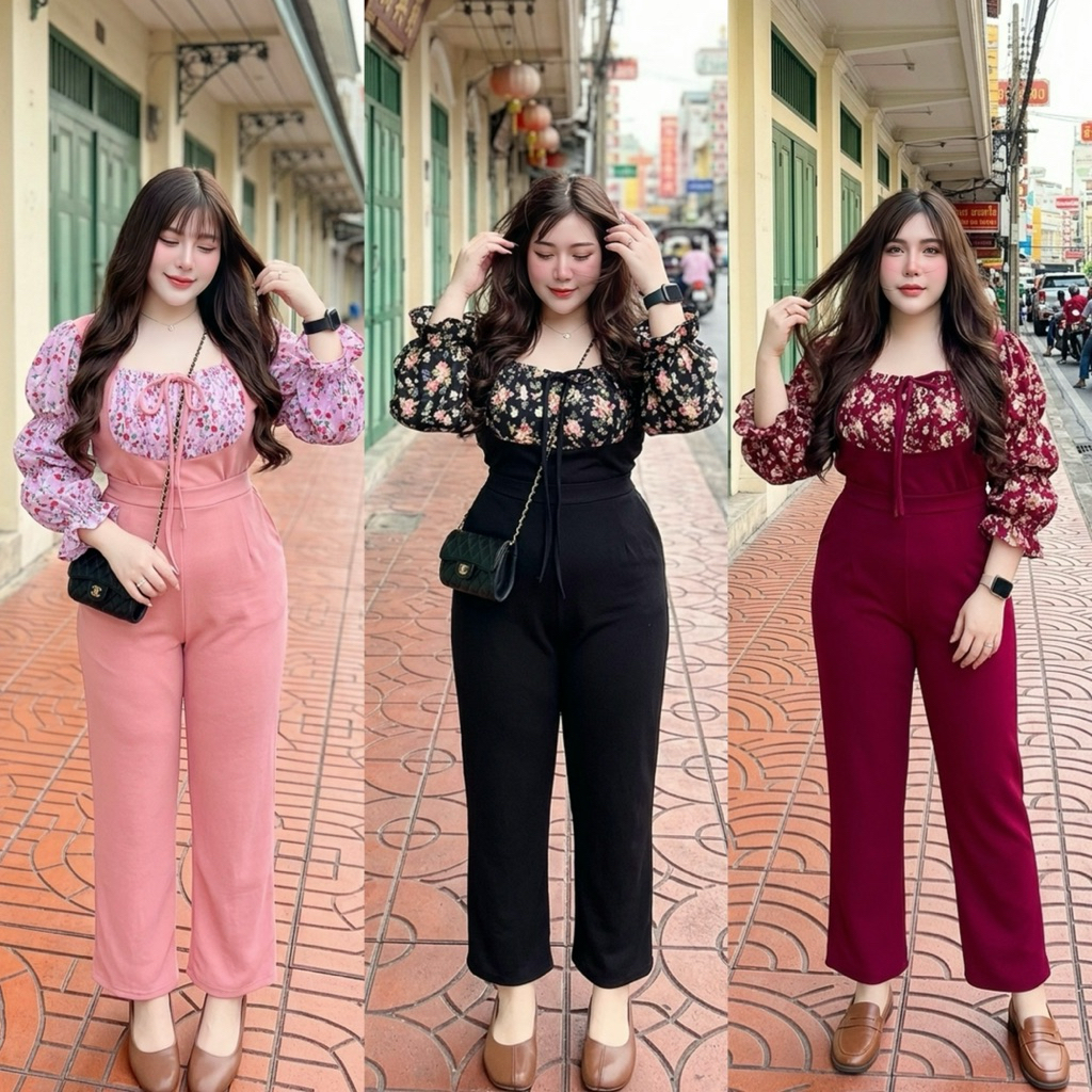 ชุดเซ็ตเสื้อ+กางเกงขายาวคนอ้วน ชุดเซทคนอ้วนใส่ออกงานแขนยาว
