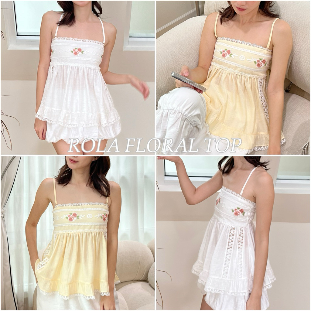 ROLA FLORAL TOP - เสื้อสายเดี่ยวหรือเกาะอกถอดสายได้ แต่งลูกไม้ทั้งตัว (nita.bkk)