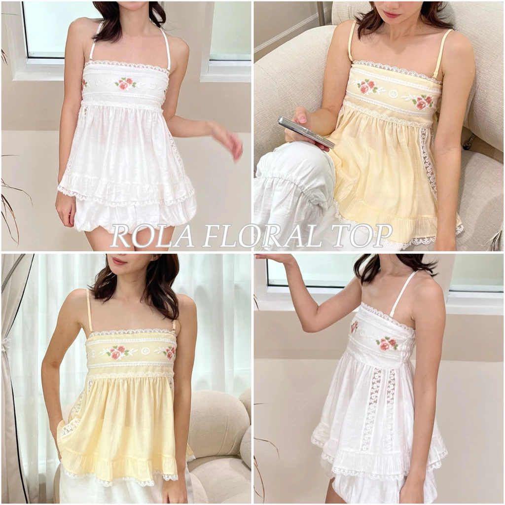 ROLA FLORAL TOP - เสื้อสายเดี่ยวหรือเกาะอกถอดสายได้ แต่งลูกไม้ทั้งตัว (nita.bkk)