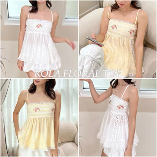 ROLA FLORAL TOP - เสื้อสายเดี่ยวหรือเกาะอกถอดสายได้ แต่งลูกไม้ทั้งตัว (nita.bkk)