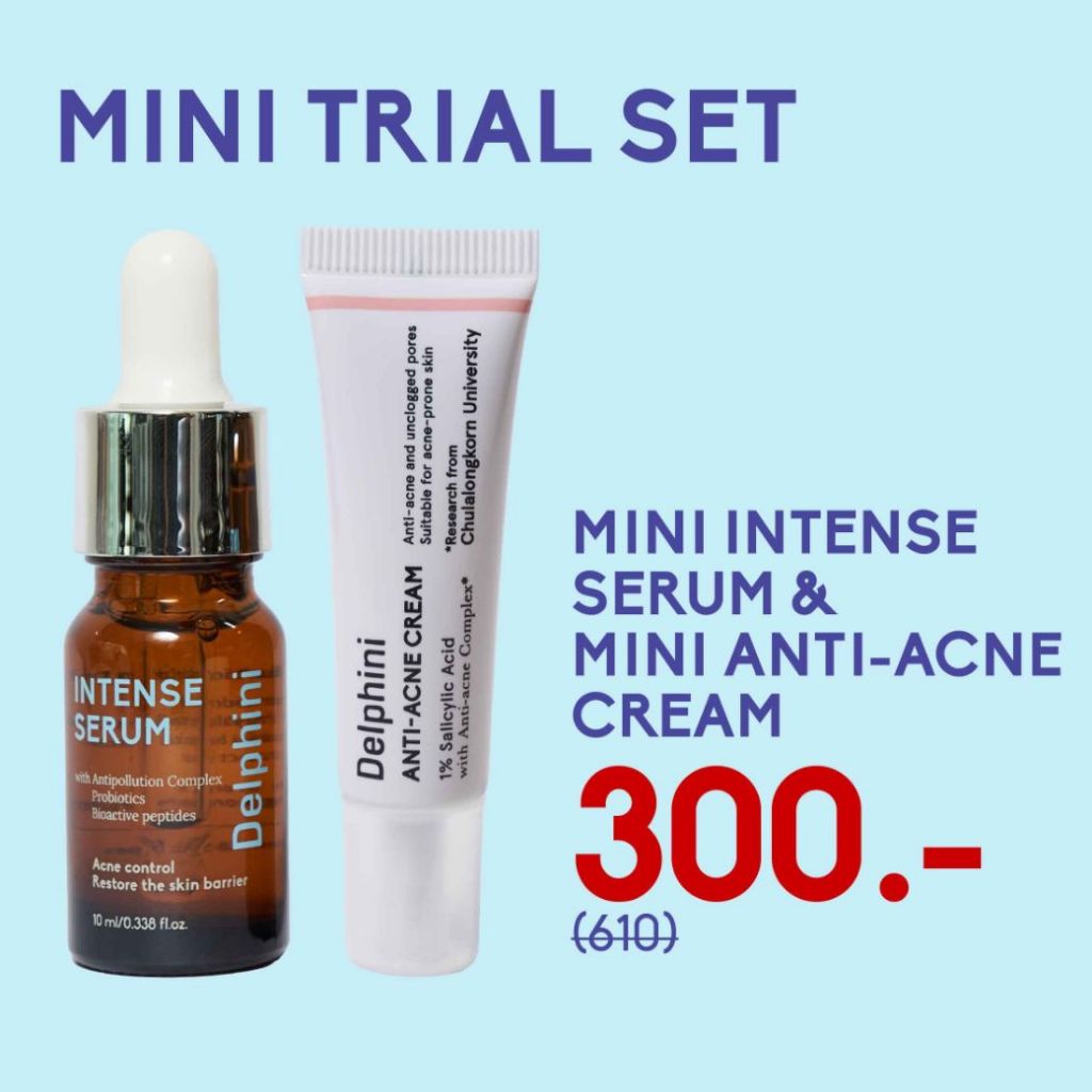 Mini Trial Set : Mini Intense Serum 10ml & Mini Anti-Acne Cream 5g เซ็ตทดลอง เซรั่มหน้าใส & ครีมแต้มสิว