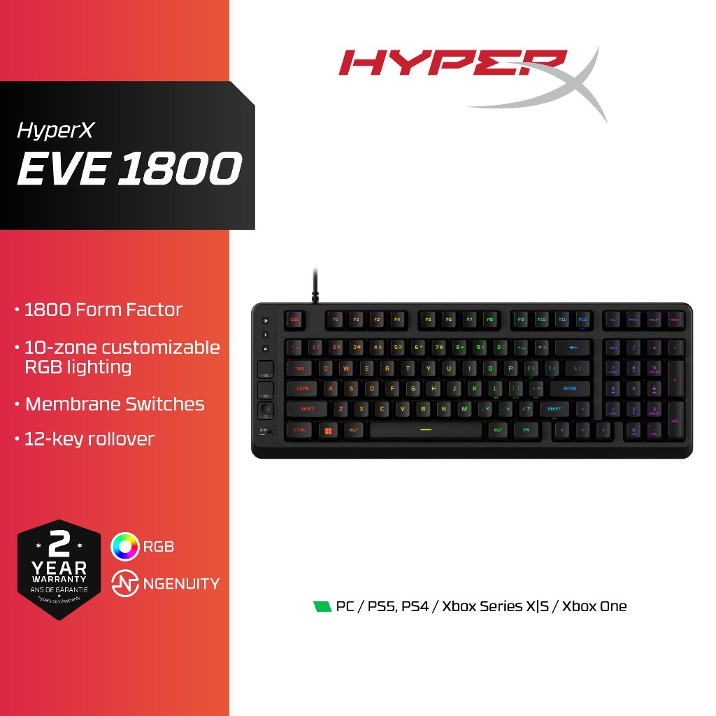 HyperX Eve 1800 Gaming Keyboard [TH Layout] คีย์บอร์ดเกมมิ่งแบบแมคคานิคอล [B7JE0AA]