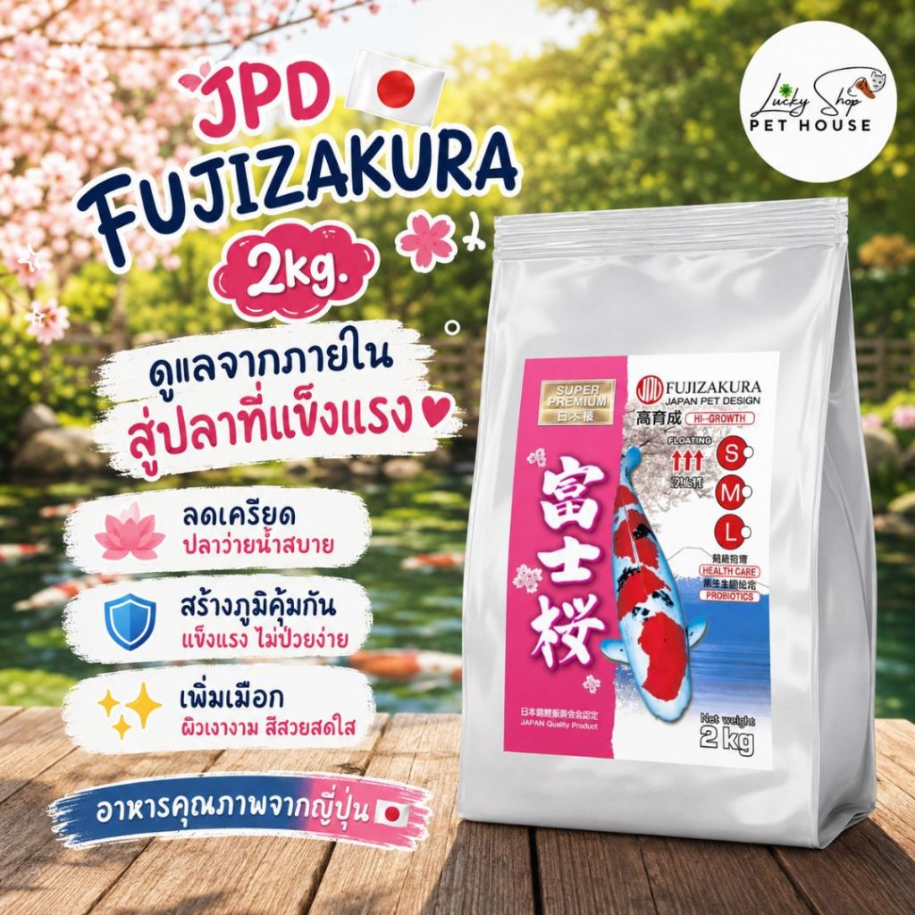 JPD FUJIZAKURA 2kg. ลดเครียด สร้างภูมิคุ้มกัน เพิ่มเมือกและทำให้ผิวปลาเงางาม