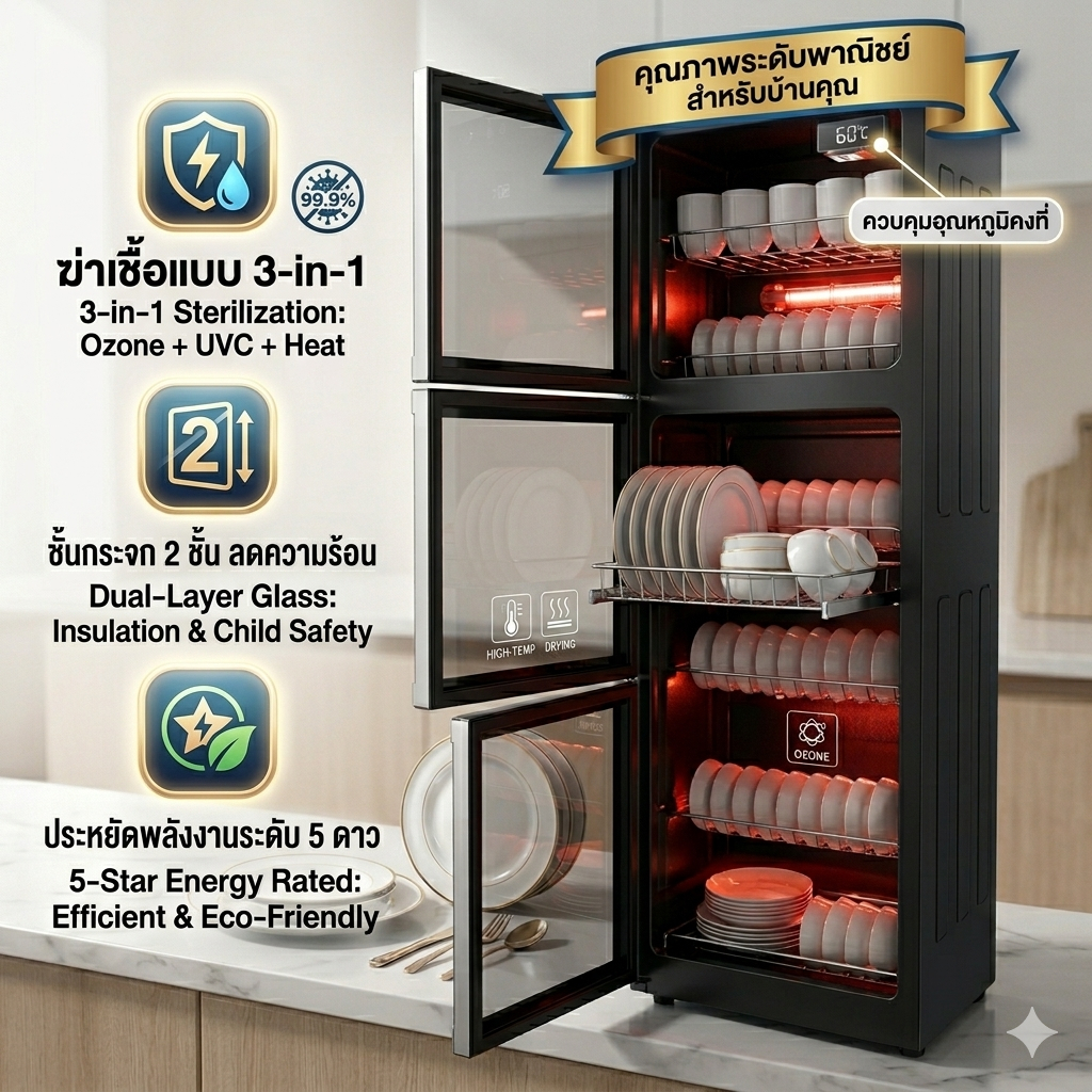 ตู้ฆ่าเชื้อจาน จานชามสแตนเลส ขนาดใหญ่ ฆ่าเชื้ออุณหภูมิสูง อบแห้งในตัว ตู้อบจานพาณิชย์/บ้าน ทนทาน ประหยัดไฟ