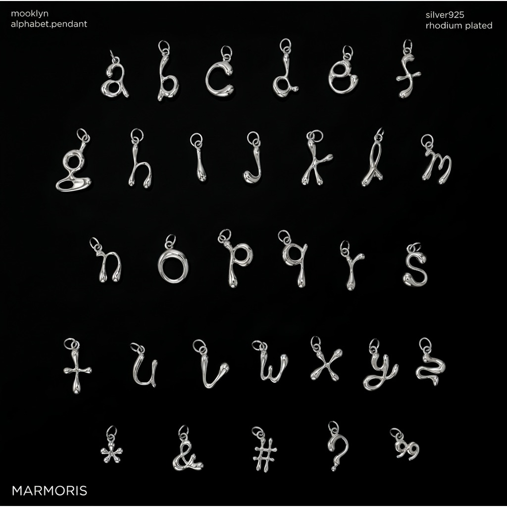 mooklyn.co ALPHABET PENDANT A-Z silver925rhodium plated(เงินแท้ชุบโรเดียม) *เฉพาะ จี้ตัวอักษร จี้a-z