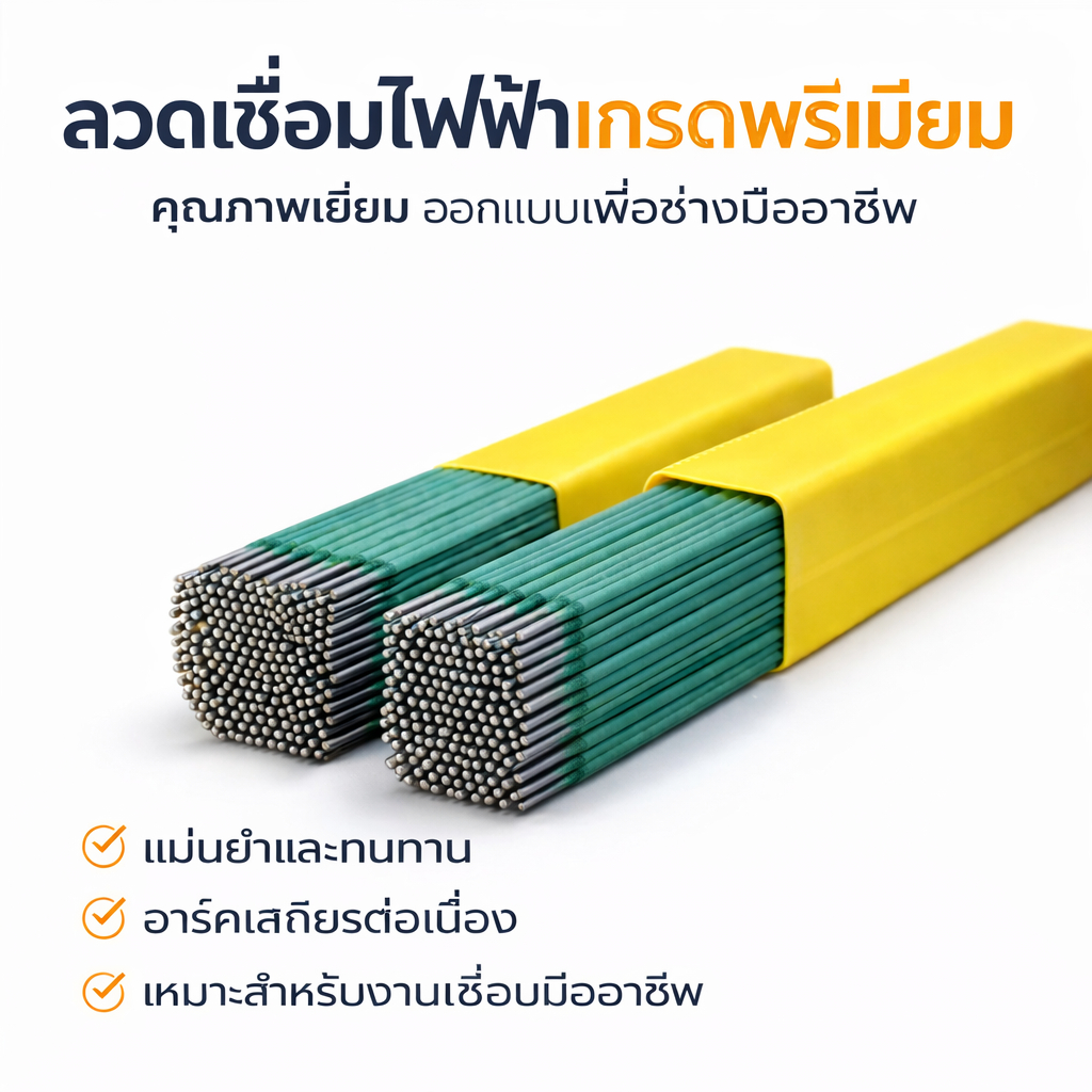 【ลวดเชื่อมเขียวอเนกประสงค์】 ออกแบบมาสำหรับเชื่อมเหล็กแผ่นบาง ฟลักซ์ละลายง่าย ใช้ได้ทั้งไฟ AC/DC เหมาะกับงานซ่อมและงานก่อ