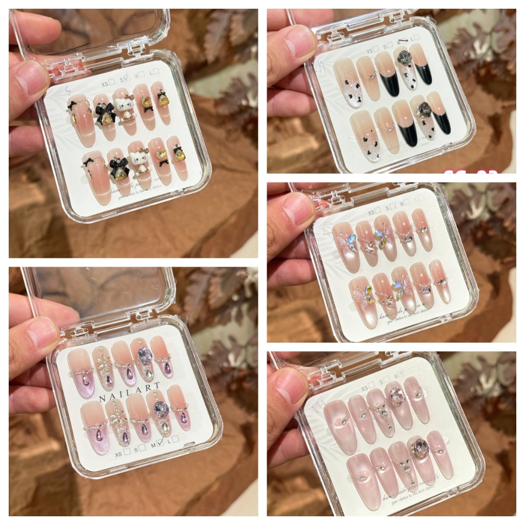 เล็บปลอมยาว เล็บปลอมสําเร็จรูป ทำด้วยมือ 10 ชิ้น/กล่อง เรียบง่าย มีเอกลักษณ์ ดีไซน์สวย ประณีต สวมง่าย ใช้ซ้ำได้