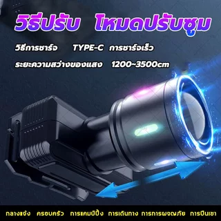 ไฟหน้า ยูเอสบี ชาร์จกันน้ําหัวโคมไฟสร้างขึ้นในแบตเตอรี่ไฟฉายตกปลาตั้งแคมป์หัวแสง ไฟคาดหัวสว่างมาก90000 แสงสว่างและไกลสุด