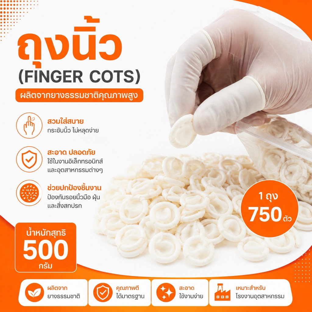 ถุงนิ้วยางธรรมชาติ Finger Cots สีขาว | ป้องกันรอยนิ้วมือ ฝุ่น และสิ่งสกปรก | 750 ชิ้น/ถุง 500 กรัม พร้อมส่งสุดคุ้ม