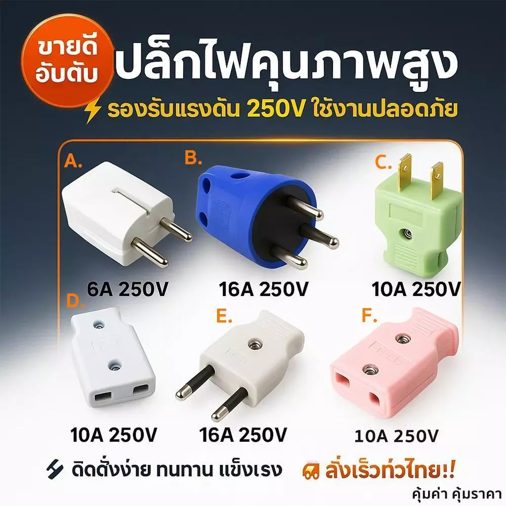 Vena Nanal ปลั๊กตัวผู้ ตัวเมีย 2 ขาแบน คละสี 10-16A 250V ทองเหลืองคุณภาพดี รองรับการใช้งานไฟฟ้า ปลอดภัย ใช้งานทั่วไป
