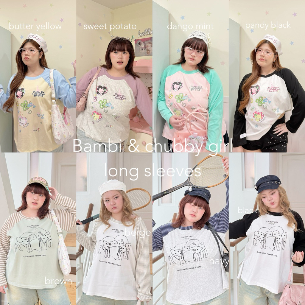 [พร้อมส่ง]Chubbygirlbkk -𝐁𝐚𝐦𝐛𝐢 & 𝐂𝐡𝐮𝐛𝐛𝐲-𝐠𝐢𝐫𝐥 𝐥𝐨𝐧𝐠 𝐬𝐥𝐞𝐞𝐯𝐞𝐬₊˚ෆเสื้อยืดแขนยาว คอกลม ทูโทน ใส่สบาย
