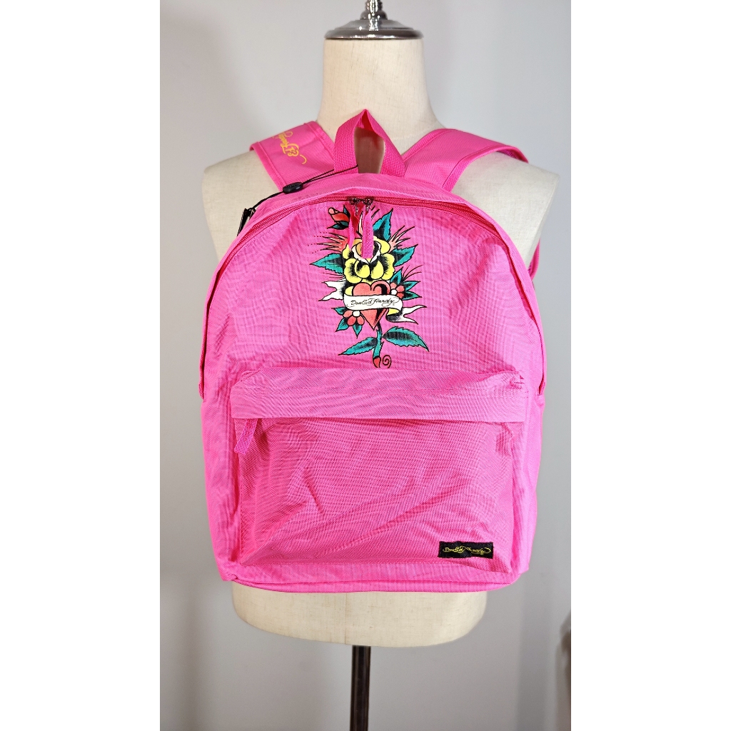 กระเป๋าเป้ Ed Hardy สีชมพู ลายหัวใจดอกไม้ สไตล์แฟชั่น Y2K น้ำหนักเบา จุของได้เยอะ ใช้งานประจำวัน