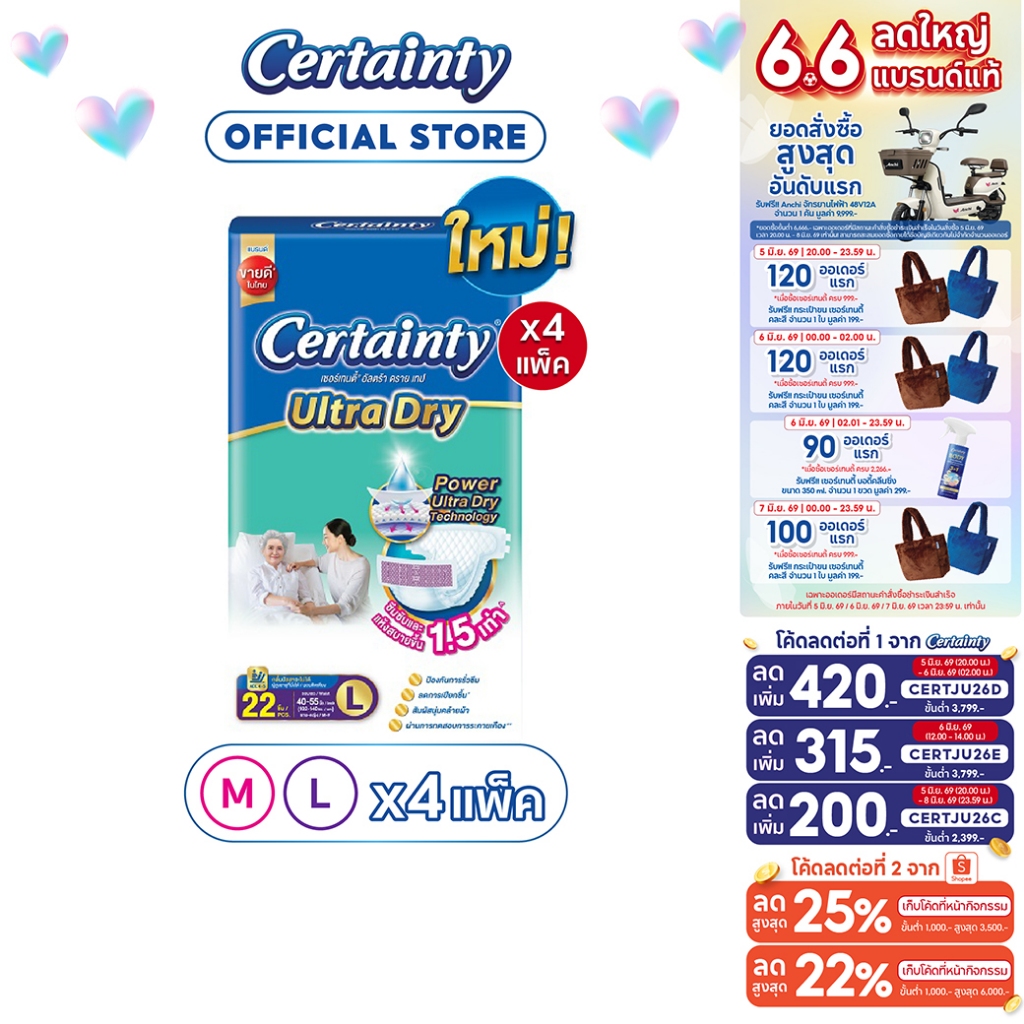 [ขายยกลัง] Certainty Ultra Dry Tape เซอร์เทนตี้ อัลตร้า ดราย เทป ไซส์ M,L
