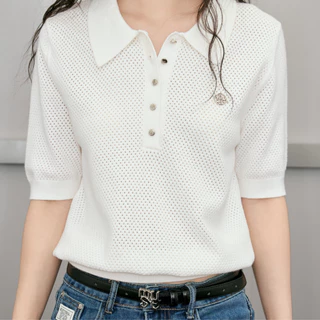 MUSTNIMAL | Polene Knit polo เสื้อไหมโปโล กระดุมเงินปั๊มโลโก้ ลายฉลุละเอียด ใส่ทำงานได้ ผ้านุ่ม ใส่สบาย everyday look