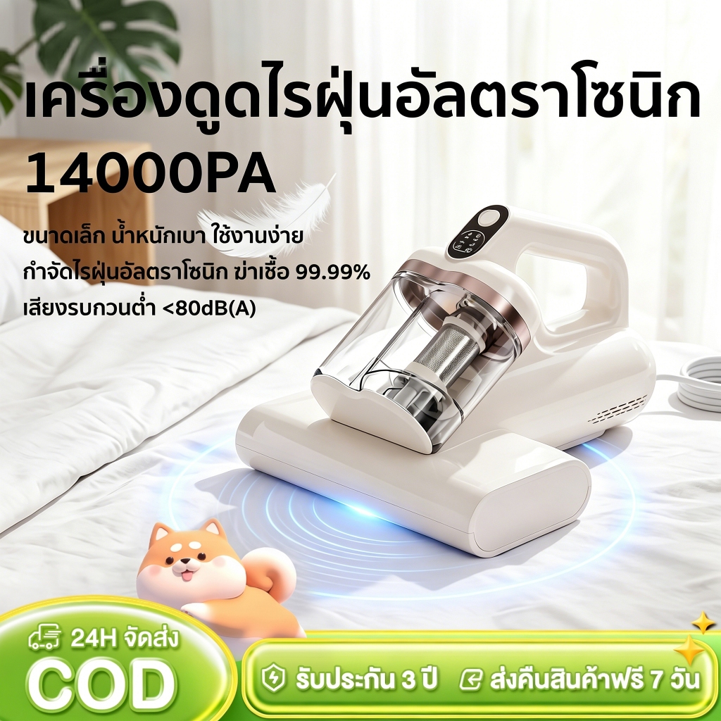 เครื่องดูดไรฝุ่น ระบบสั่นกระแทก 14000pa อัลตราโซนิก สำหรับใช้ในห้องนอน Dust mite vacuum สายไฟยาว 5ม.