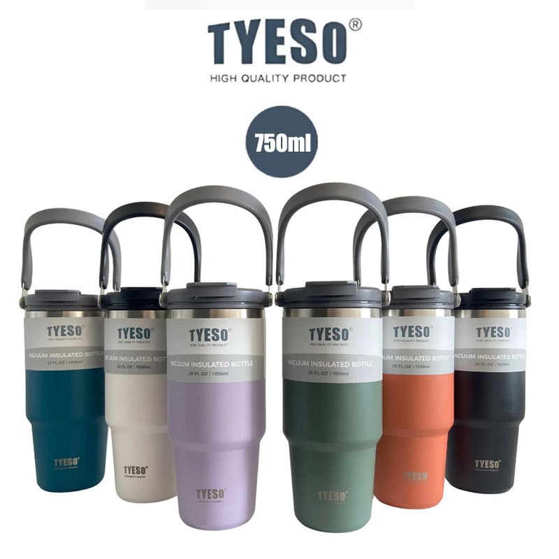 แก้วเก็บความเย็น Tyeso (ของแท้) แบบใหม่มีที่จับ หูหิ้ว แก้วสแตนเลส304 900ml
