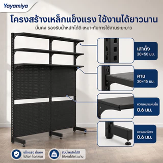 YYM👑DIY pegboard ชั้นวางของ เหล็กทั้งหมด มัลติฟังก์ชั่น ชั้นวางของโลหะหนัก การป้องกันสนิม ชั้นวางปรับระดับได้ สีดำSHELF