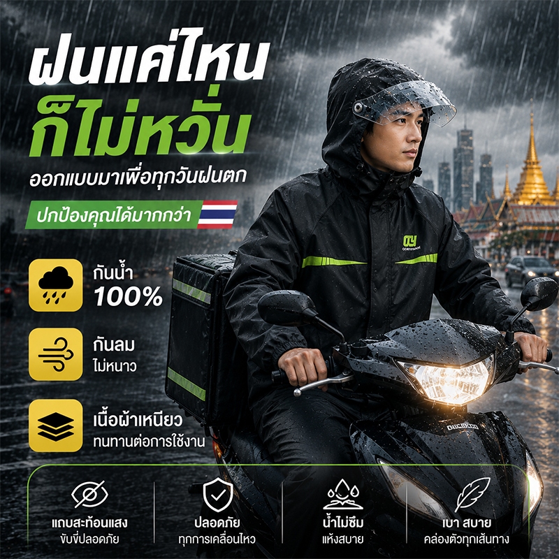 🔥ไม่แพงแต่ใช้ดี ฤดูฝนต้องมี💦เสื้อกันฝนผู้ใหญ่ ชุดกันฝนกันน้ำ เสื้อกันฝน กันน้ำไม่รั่ว กันลมกันฝน