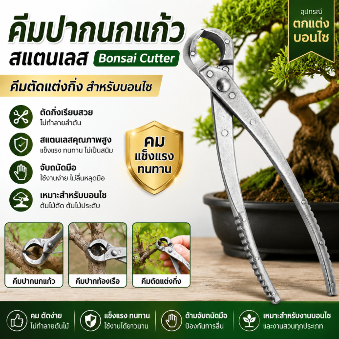 คีมปากนกแก้วสแตนเลส Bonsai Cutter คีมตัดแต่งกิ่ง คีมปากท้องเรือ อุปกรณ์บอนไซ