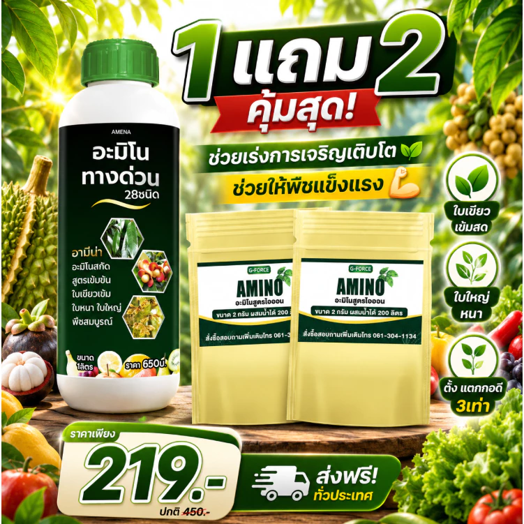 อะมิโนทางด่วน 28ชนิด แถมฟรี อะมิโนไออ้อน เร่งโต 2ซอง ปุ๋ยเร่งโต ฮอร์โมนพืช 1ลิตร