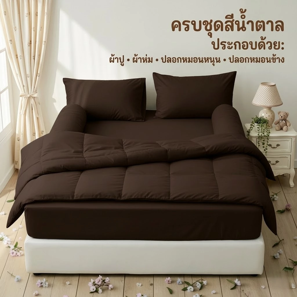ชุดผ้าปู ครบชุด6ชิ้น พร้อมผ้าห่มนวม สีพื้น ขนาด 3.5ฟุต 5ฟุต 6ฟุต พร้อมส่ง ส่งฟรี thumbnail 4