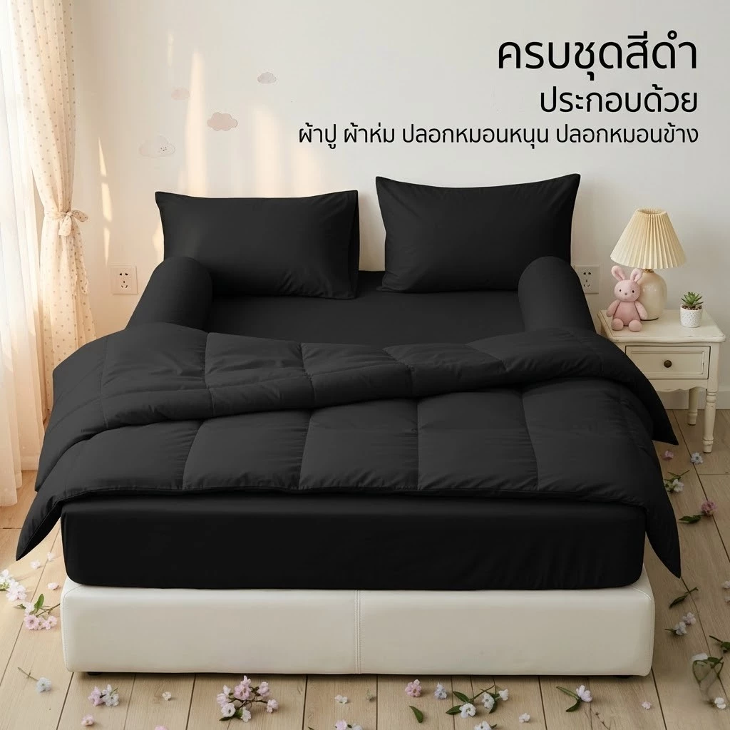 ชุดผ้าปู ครบชุด6ชิ้น พร้อมผ้าห่มนวม สีพื้น ขนาด 3.5ฟุต 5ฟุต 6ฟุต พร้อมส่ง ส่งฟรี thumbnail 7