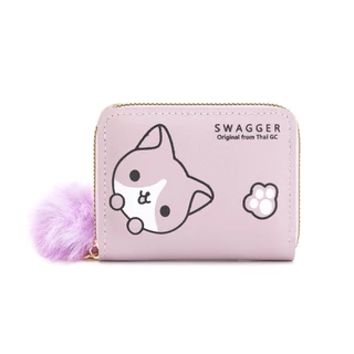 สกรีนลายน้องหมา เก็บของได้เยอะ ช่องซิปใช้งานง่ายกระเป๋าสตางค์ใบสั้น หนังPU (GC-500) เก็บธนบัตรได้