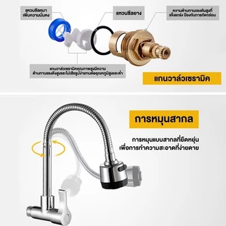 ก๊อกน้ำสำหรับอ่างล้างจาน หมุนได้ 360 องศา ปรับแรงดันน้ำได้ 2 ระดับ ติดตั้งง่าย