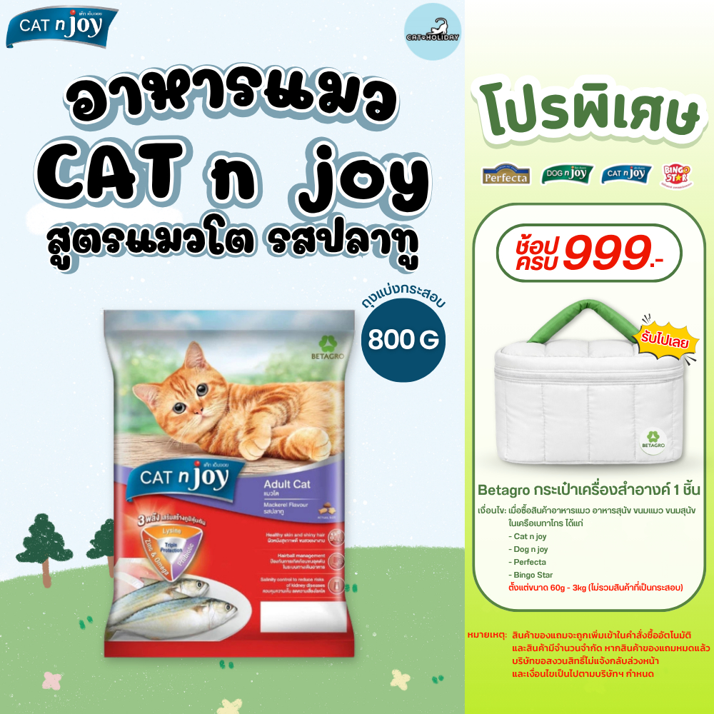 [800g] อาหารแมว Cat n Joy Triple Protection แค็ทเอ็นจอย อาหารเม็ดแมว รสปลาทู สูตร แมวโต 1ปี+ (ถุงแบ่งจากโรงงาน)