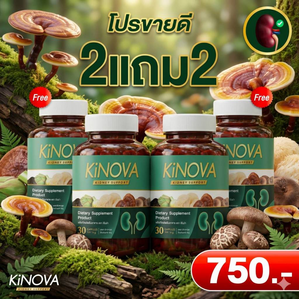 โปร 2แถม2 KiNOVA คิโนว่า วิตามินบำรุงไต ใครสายดื่มสายดริ้ง ทานอาหารรสจัด ต้องมีใว้เลย! (1กระปุก 30 แคปซูล)