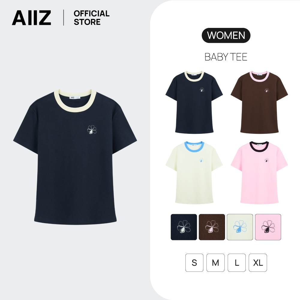 AIIZ (เอ ทู แซด) - AIIZ เสื้อยืดผู้หญิงแขนสั้นแต่งขอบคอต่างสี AIIZ Women’s Ringer T-Shirt
