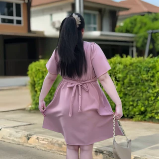S199เดรสคอเหลี่ยมระบายเฉียงติดโบว์ ผ้าบาร์บี้ มี3ไซส์ ใส่สบาย ไม่ร้อน ใส่เที่ยว/ออกงาน ไซส์L XL 2XL อก40-60 ยาว40-42