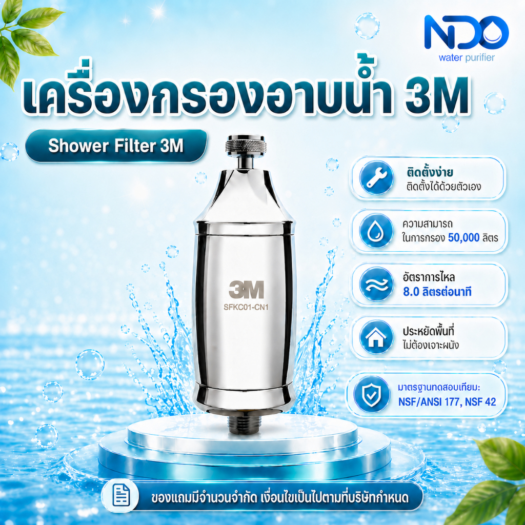 3M เครื่องกรองน้ำอาบ รุ่น Shower Filter ตัวกรองอาบน้ำ สำหรับคนผิวแพ้ง่าย ลดคลอรีน