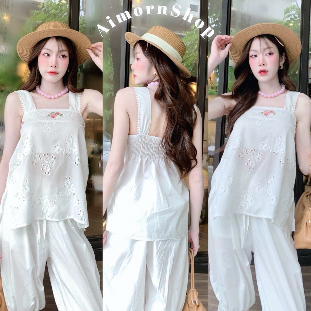 🔥aimorn_shop🔥เสื้อกล้ามแต่งสาย คอเหลี่ยม ทรงยาว ผ่าข้าง ลูกไม้แน่นๆ ดีเทลเก๋มาก งานสวยสุดๆ