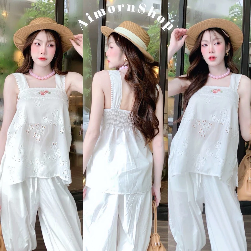 🔥aimorn_shop🔥เสื้อกล้ามแต่งสาย คอเหลี่ยม ทรงยาว ผ่าข้าง ลูกไม้แน่นๆ ดีเทลเก๋มาก งานสวยสุดๆ