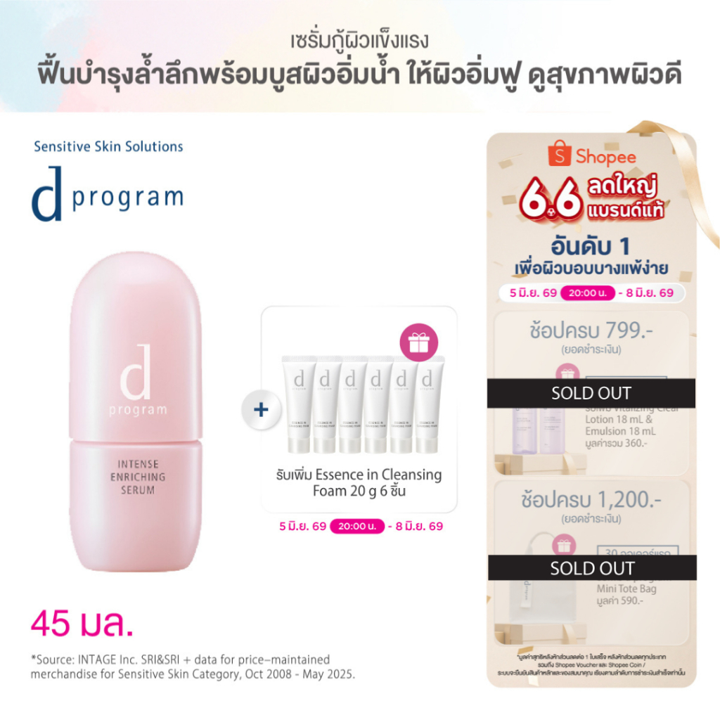 [พิเศษของแถมเฉพาะ 6.6 5(2ทุ่ม)-8 มิย 69]d program ดี โปรแกรม อินเทนซ์ เอ็นริชชิ่ง เซรั่ม 45 มล.
