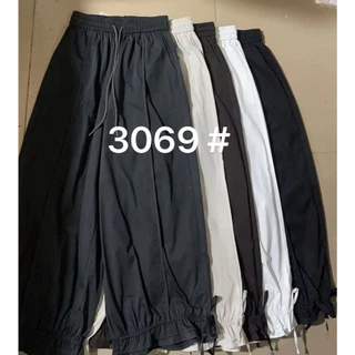 3069 #กางเกงผ้าคอตตอน แต่งระบาย 2 ชั้นที่ชาย เอวยางยืด