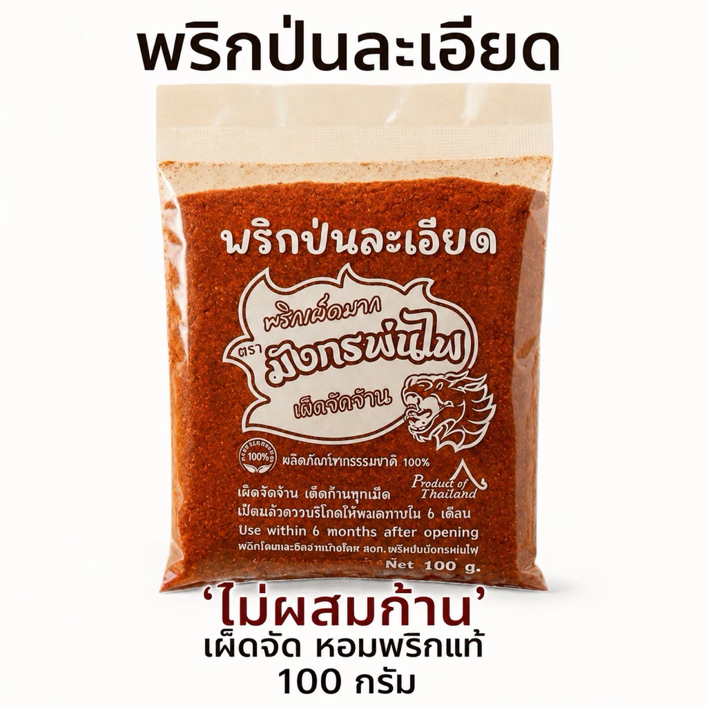 พริกป่นละเอียด พริกขี้หนูคั่วเตาฟืน เผ็ดจัด หอม (100 กรัม)(ลอแดง100)